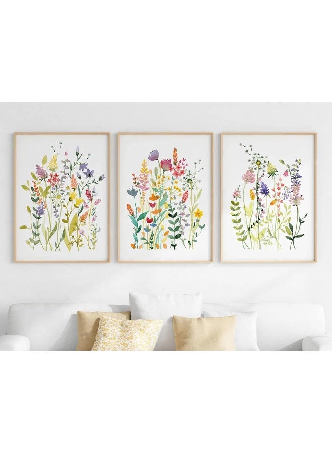Baccone Colorful Wildflower Wall Art Set of 3 Botanical Wall Art Watercolor Flower Canvas Wall Art Floral Prints Flower Pictures Wall Decor Floral Painting for Living Room Bedroom Decor 16x24 Inch UNFRAMED - Image 1
