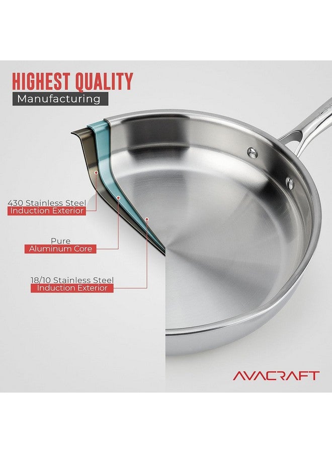 AVACraft مقلاة AVACRAFT 10 بوصة من الفولاذ المقاوم للصدأ ثلاثي الطبقات مع غطاء، فوهات جانبية، مقلاة تحريض، مقلاة فولاذية مقاومة للصدأ متعددة الاستخدامات، مقلاة في أواني الطهي لدينا (فولاذ مقاوم للصدأ ثلاثي الطبقات، 10 بوصة) - Image 3