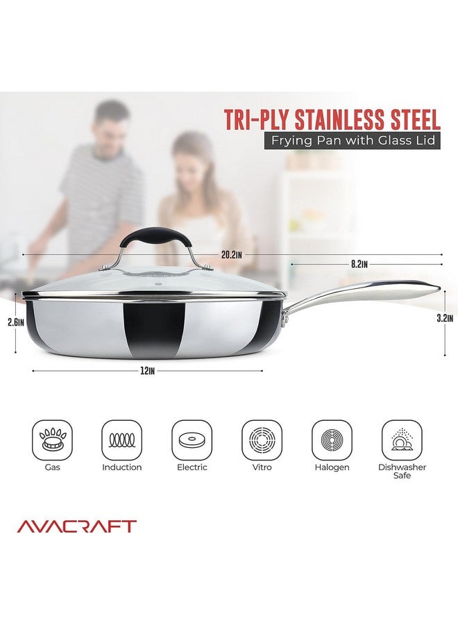 AVACraft مقلاة AVACRAFT 10 بوصة من الفولاذ المقاوم للصدأ ثلاثي الطبقات مع غطاء، فوهات جانبية، مقلاة تحريض، مقلاة فولاذية مقاومة للصدأ متعددة الاستخدامات، مقلاة في أواني الطهي لدينا (فولاذ مقاوم للصدأ ثلاثي الطبقات، 10 بوصة) - Image 2