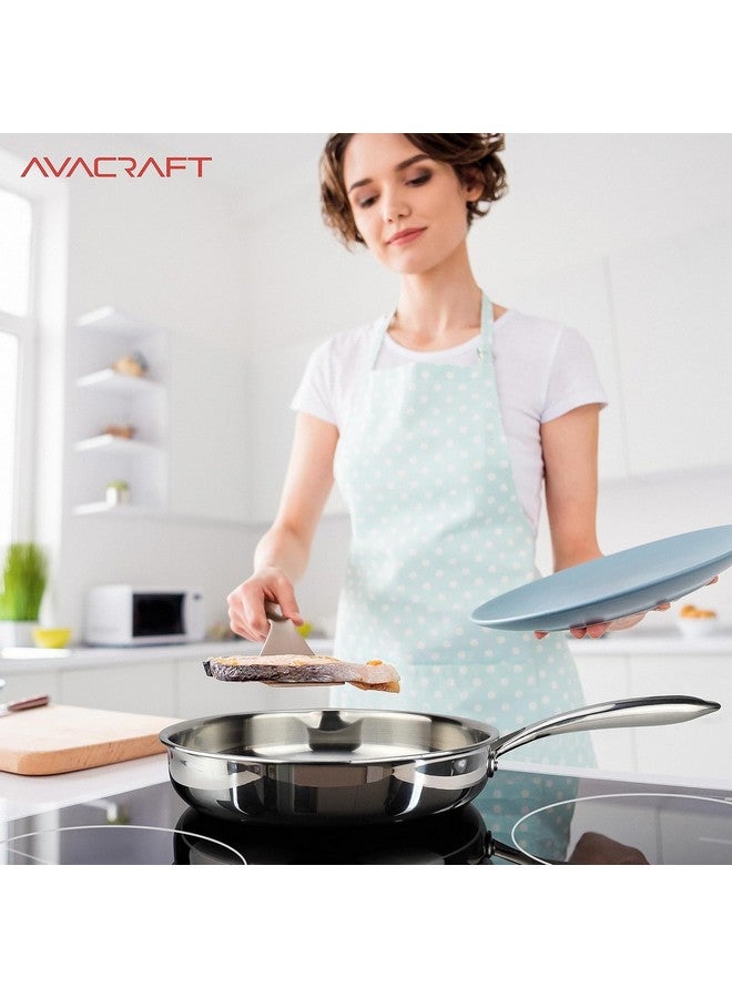AVACraft مقلاة AVACRAFT 10 بوصة من الفولاذ المقاوم للصدأ ثلاثي الطبقات مع غطاء، فوهات جانبية، مقلاة تحريض، مقلاة فولاذية مقاومة للصدأ متعددة الاستخدامات، مقلاة في أواني الطهي لدينا (فولاذ مقاوم للصدأ ثلاثي الطبقات، 10 بوصة) - Image 5