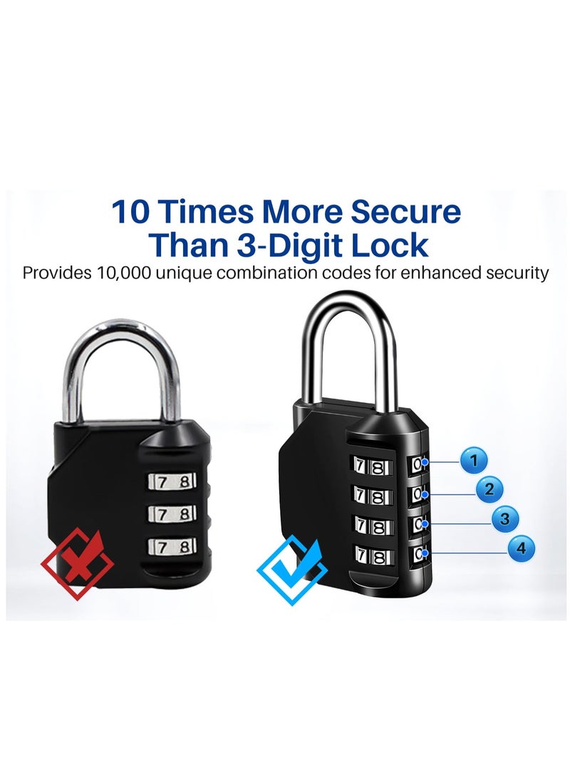 2 Pack Combination Lock 4 Digit Outdoor Waterproof Padlock for School Gym Locker/ Sports Locker/ Fence/ Toolbox/ Gate/ Case/ Hasp Storage (Black)  - Image 3