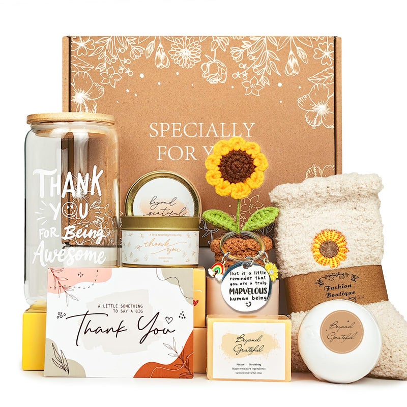 LUICONMO Thank You Gifts for Women, Appreciation Gifts for Coworkers Teacher with 16oz Thank You for Being Awesome Glass, Employee Appreciation Gift Box Thanksgiving Christmas Gift set - Image 1