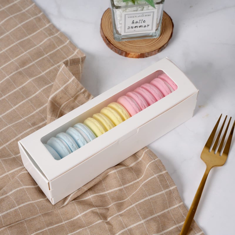Goensjt 28 Pack Macaron Boxes with Clear Window Small Macaron Pastry Bakery Packaging Container for 6 Bakery Cocoa Truffle Dessert Wedding Gift - Image 3