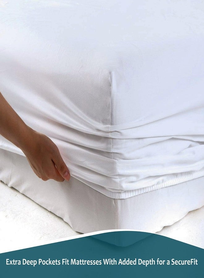 Shreem Linen طقم ملاءات سرير بحجم كوين، 6 قطع، جيوب عميقة، ملاءات سرير بيضاء سادة من القطن المصري 100%، ملاءات كوين، 6 قطع - Image 4
