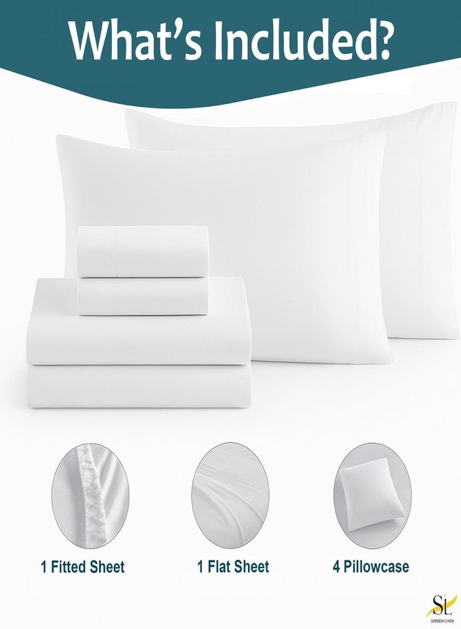 Shreem Linen طقم ملاءات سرير بحجم كوين، 6 قطع، جيوب عميقة، ملاءات سرير بيضاء سادة من القطن المصري 100%، ملاءات كوين، 6 قطع - Image 3