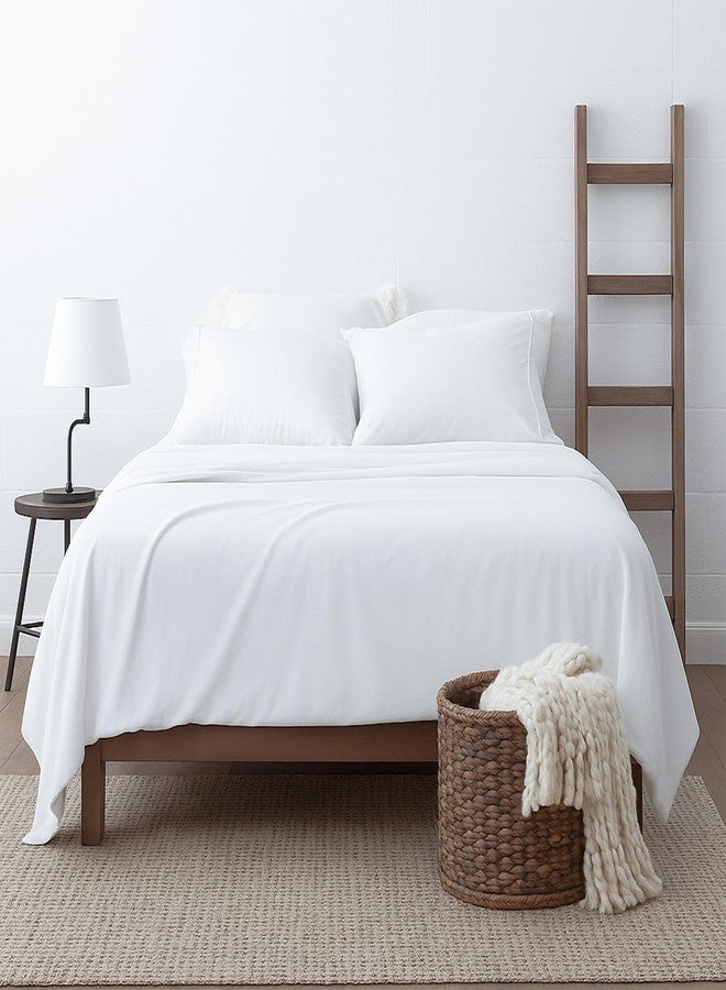 Shreem Linen طقم ملاءات سرير بحجم كوين، 6 قطع، جيوب عميقة، ملاءات سرير بيضاء سادة من القطن المصري 100%، ملاءات كوين، 6 قطع - Image 1