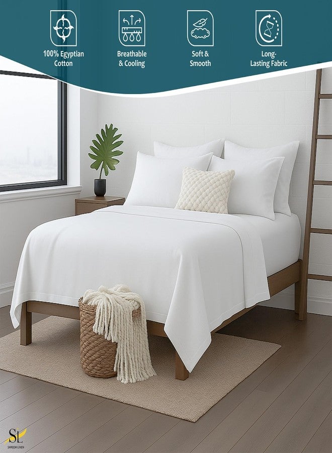Shreem Linen طقم ملاءات سرير بحجم كوين، 6 قطع، جيوب عميقة، ملاءات سرير بيضاء سادة من القطن المصري 100%، ملاءات كوين، 6 قطع - Image 2