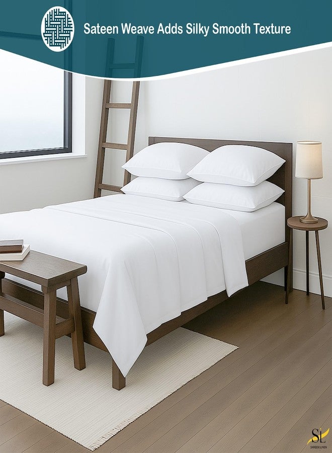 Shreem Linen طقم ملاءات سرير بحجم كوين، 6 قطع، جيوب عميقة، ملاءات سرير بيضاء سادة من القطن المصري 100%، ملاءات كوين، 6 قطع - Image 5