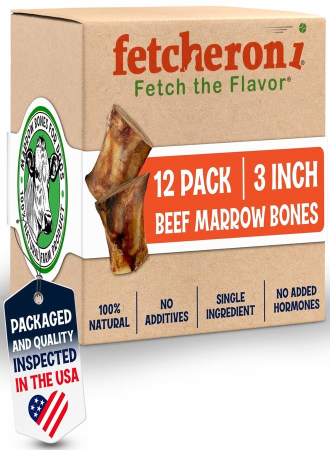 FETCHERONI Beef Marrow Bones for Dogs, 3" Bone, Long Lasting Stuffed Treats, Tasty and Healthy Snack for Small and Medium Sized Pets, (12 Pack) - Image 1