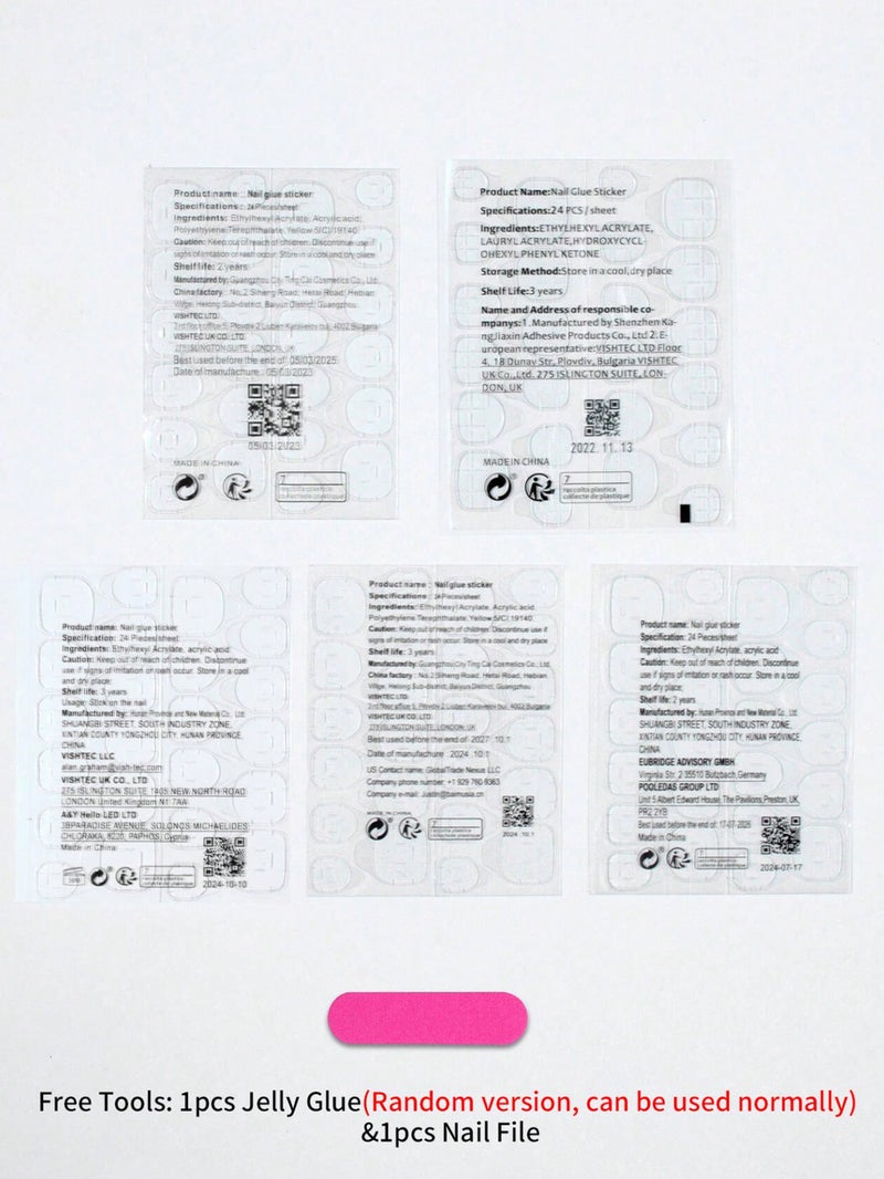 أظافر تركيب بتصميم فرنش أبيض مزين بقلوب حمراء – طقم 24 ظفر مع ملصقات لاصقة ومبرد - Image 5