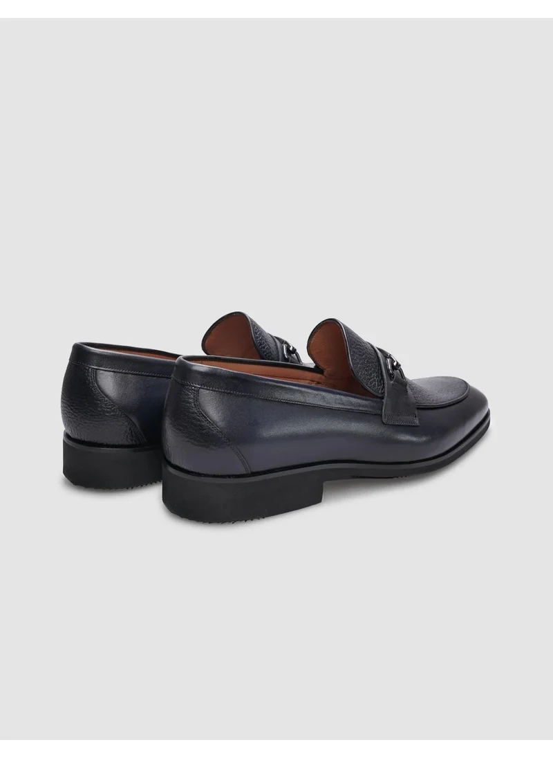Cabani Genuine Leather Navy Blue Buckle Men's Classic Shoes