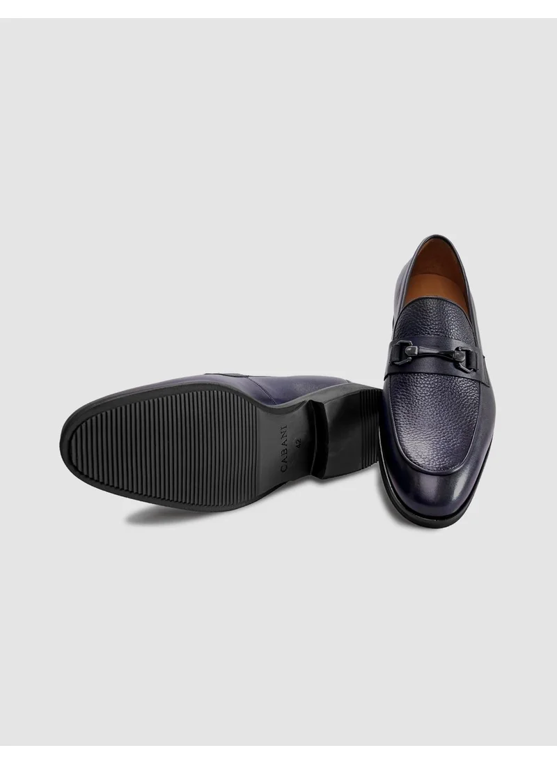 Cabani Genuine Leather Navy Blue Buckle Men's Classic Shoes