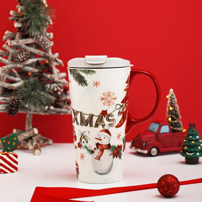 TZSSP Coffee Ceramic Porcelain Latte Tea Cup With Lid in Box 17oz Christmas Truck Mug - Image 3