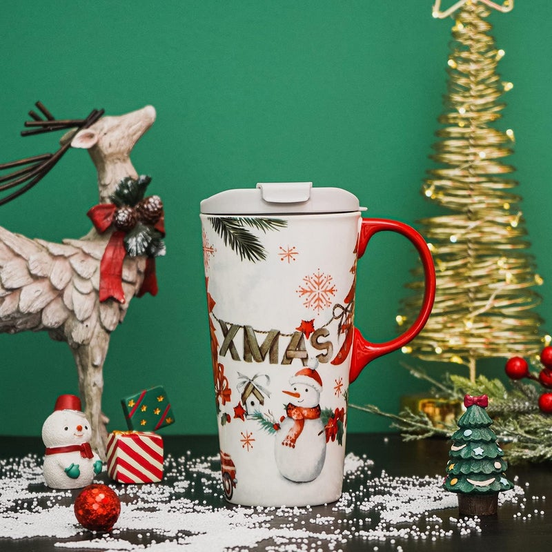 TZSSP Coffee Ceramic Porcelain Latte Tea Cup With Lid in Box 17oz Christmas Truck Mug - Image 4