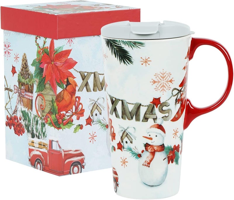 TZSSP Coffee Ceramic Porcelain Latte Tea Cup With Lid in Box 17oz Christmas Truck Mug - Image 1