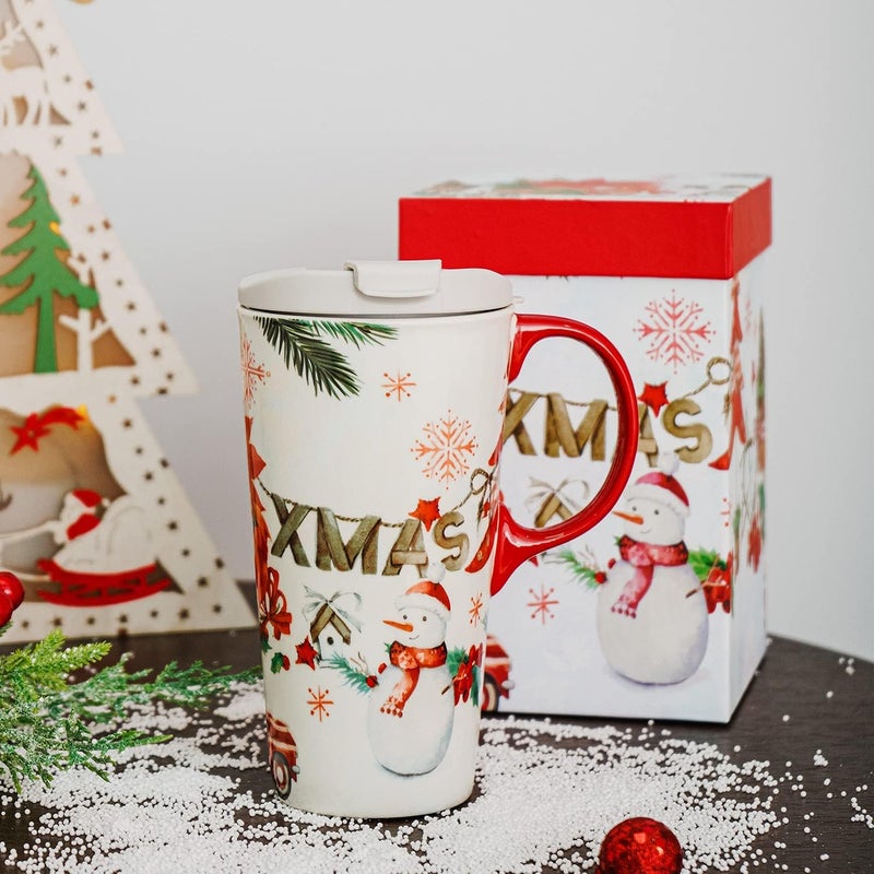 TZSSP Coffee Ceramic Porcelain Latte Tea Cup With Lid in Box 17oz Christmas Truck Mug - Image 5
