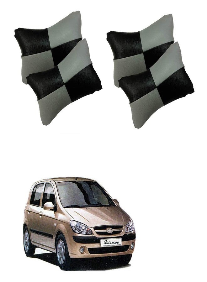 Adroitz Grey Leathertte Material Neck Rest Cushion in Check Design for Car (Pair of 2)_92 - Image 1