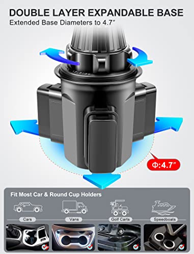 TOPGO Cup Phone Mount, [Height-Adjustable Pole & Non-Shaking] Cup Phone Holder for Car, Cell Phone Cradle for iPhone 16 and All 4.0-7.0 inches Smartphone - Black - Image 3