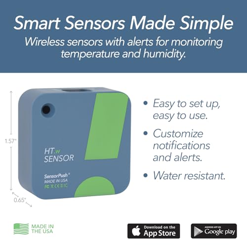 SensorPush HT.w Smart Temperature Sensor & Humidity Sensor - Bluetooth Thermometer and Hygrometer with App Monitoring - Water Resistant Temperature and Humidity Monitor for RV, Basement, Fridge & More - Image 2