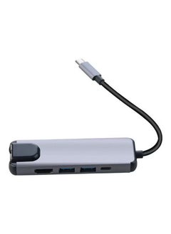 Generic 5 In 1 USB Type C Hub HDMI USB C Hub to Gigabit Ethernet RJ45 LAN Adapter for MacBook Pro Thunderbolt 3 USB-C Charger Port - Grey  - Image 2
