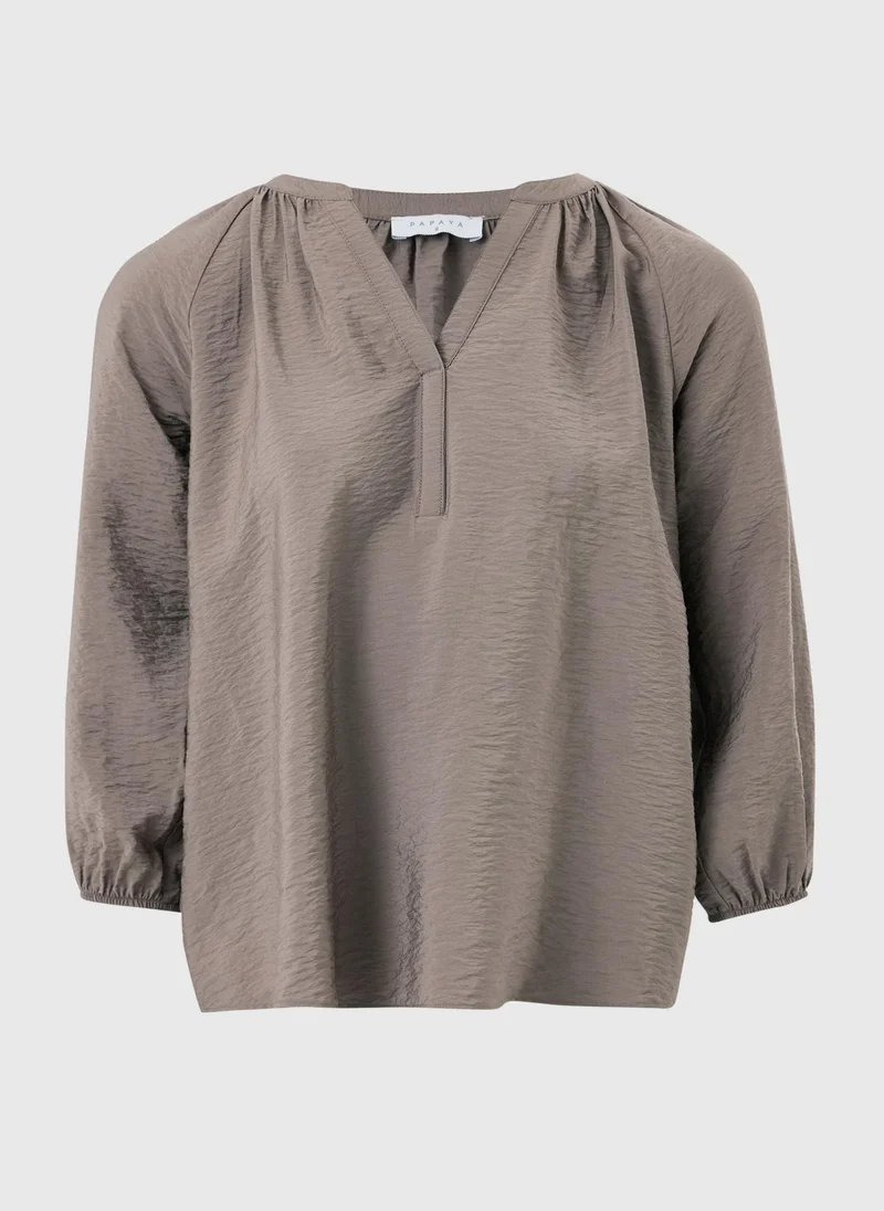 ماتلان Mocha 3/4 Sleeve Popover Blouse