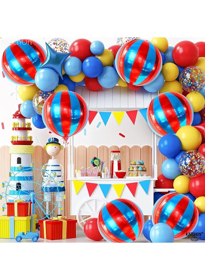 KATCHON Big, Red and Blue Carnival Balloons - Pack of 6, Circus Decorations | 22 Inch 360 Degree 4D Red Blue Balloons | Carnival Theme Party Decorations | Circus Theme Party Decorations | Carnival Decorations - Image 4
