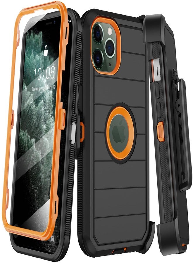جراب KECAI لهاتف iPhone 11 Pro Max مع مشبك حزام، واقي شاشة مدمج، غطاء هاتف متين مقاوم للصدمات والسقوط، بمواصفات عسكرية، مناسب لهاتف Apple 11 Pro Max 6.5 بوصة (أسود/برتقالي) - Image 1