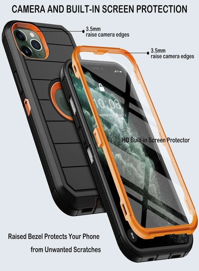 جراب KECAI لهاتف iPhone 11 Pro Max مع مشبك حزام، واقي شاشة مدمج، غطاء هاتف متين مقاوم للصدمات والسقوط، بمواصفات عسكرية، مناسب لهاتف Apple 11 Pro Max 6.5 بوصة (أسود/برتقالي) - Image 2