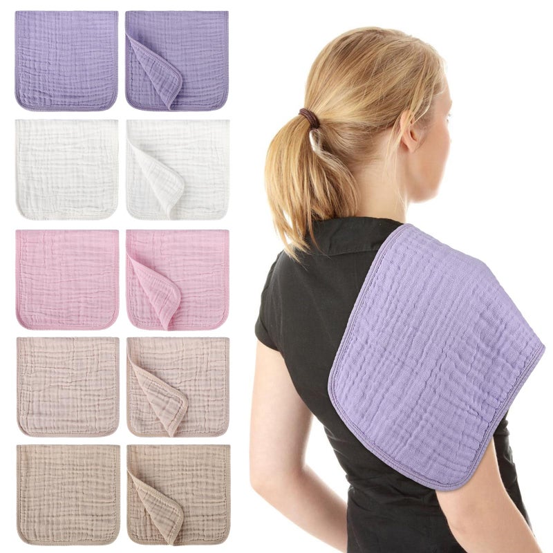 Arnzion 10 Pack Muslin Burp Cloths for Baby Girls 100% Cotton 20x10 Inch Popular Girl Colors Set Purple Pink Beige Brown White Soft Absorbent Newborn Infant Burping Cloths - Image 2