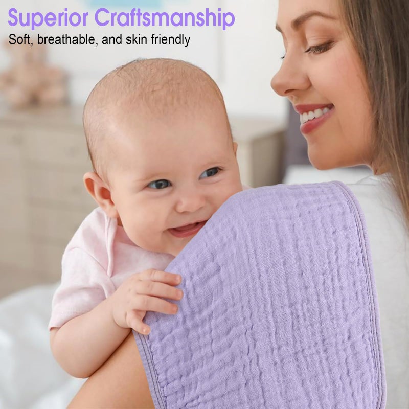 Arnzion 10 Pack Muslin Burp Cloths for Baby Girls 100% Cotton 20x10 Inch Popular Girl Colors Set Purple Pink Beige Brown White Soft Absorbent Newborn Infant Burping Cloths - Image 4