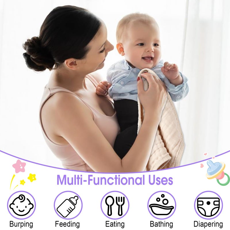 Arnzion 10 Pack Muslin Burp Cloths for Baby Girls 100% Cotton 20x10 Inch Popular Girl Colors Set Purple Pink Beige Brown White Soft Absorbent Newborn Infant Burping Cloths - Image 5