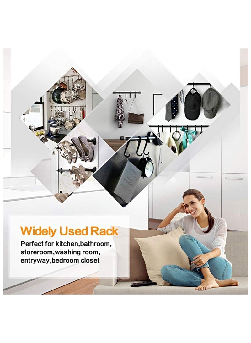 ساكن رف أواني مثبت على الحائط مقاس 12 بوصة مع 5 خطافات وقضبان سباكة صناعية لغطاء وعاء المطبخ وغطاء الوعاء، منظم متعدد الاستخدامات مثبت على الحائط (عبوة واحدة باللون الأسود) - Image 3