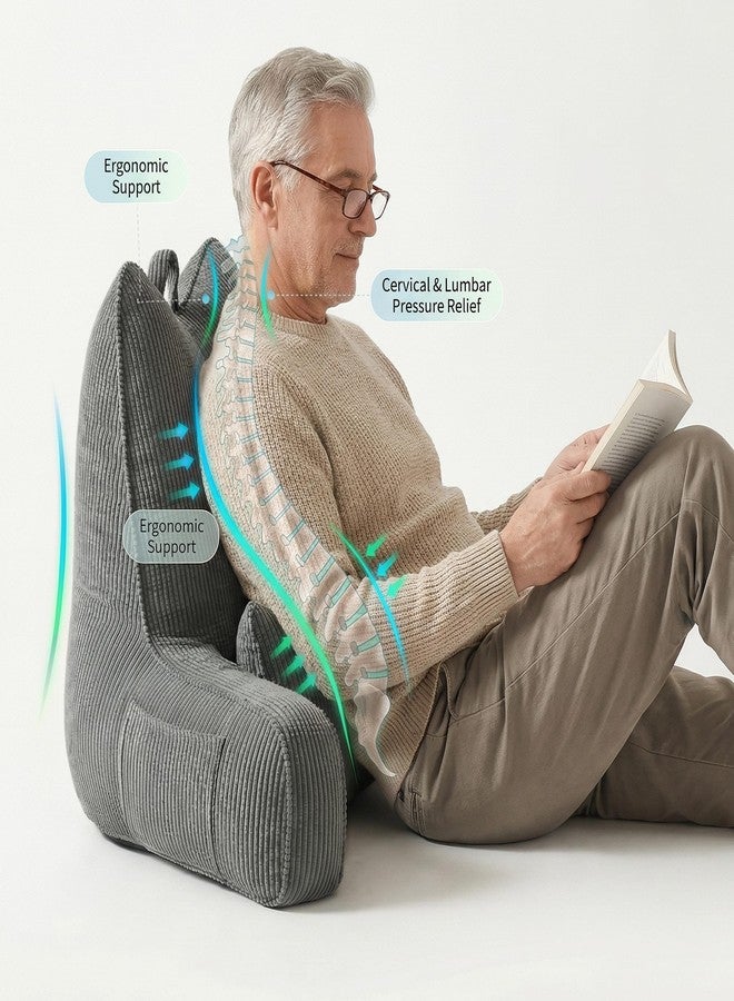 Ailuteie Corduroy Reading Pillow with Arms, Ergonomic Bed Rest Pillow for Sitting in Bed, Upper Back Support with Detachable Lumbar Pillow, Reading & Relaxing, Dark Grey - Image 3