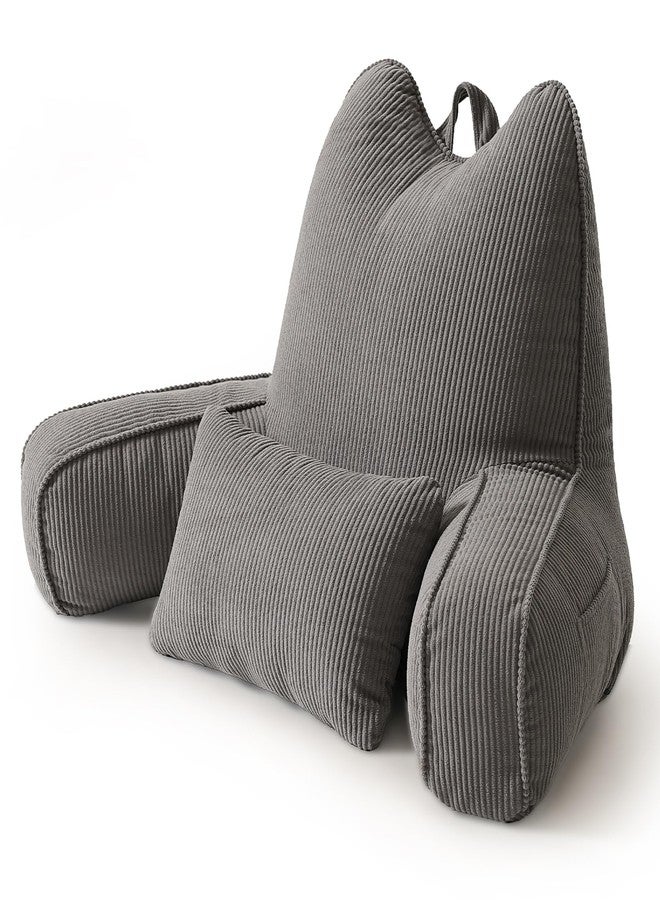 Ailuteie Corduroy Reading Pillow with Arms, Ergonomic Bed Rest Pillow for Sitting in Bed, Upper Back Support with Detachable Lumbar Pillow, Reading & Relaxing, Dark Grey - Image 1
