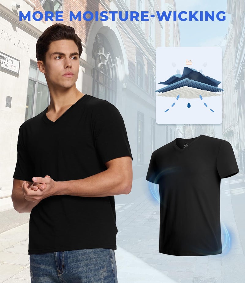 BAMBOO COOL Men's Undershirts V Neck, Moisture Wicking Soft T-Shirt, Stay Tucked Classic Fit, Tag-Free, 3-Pack - Image 4