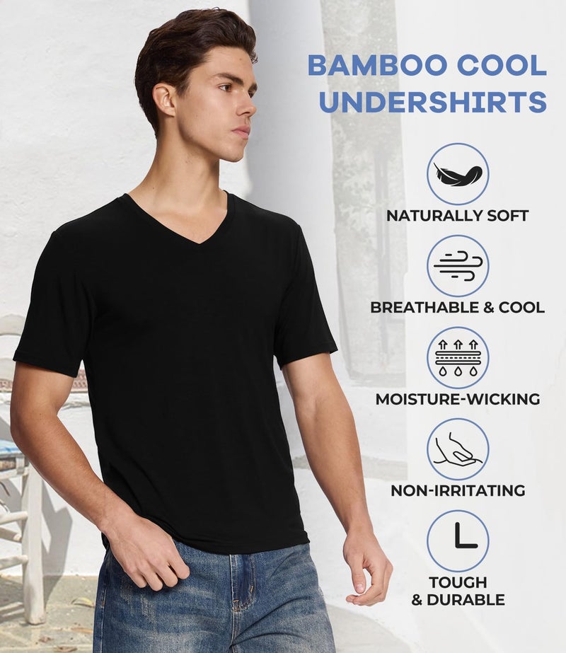 BAMBOO COOL Men's Undershirts V Neck, Moisture Wicking Soft T-Shirt, Stay Tucked Classic Fit, Tag-Free, 3-Pack - Image 5