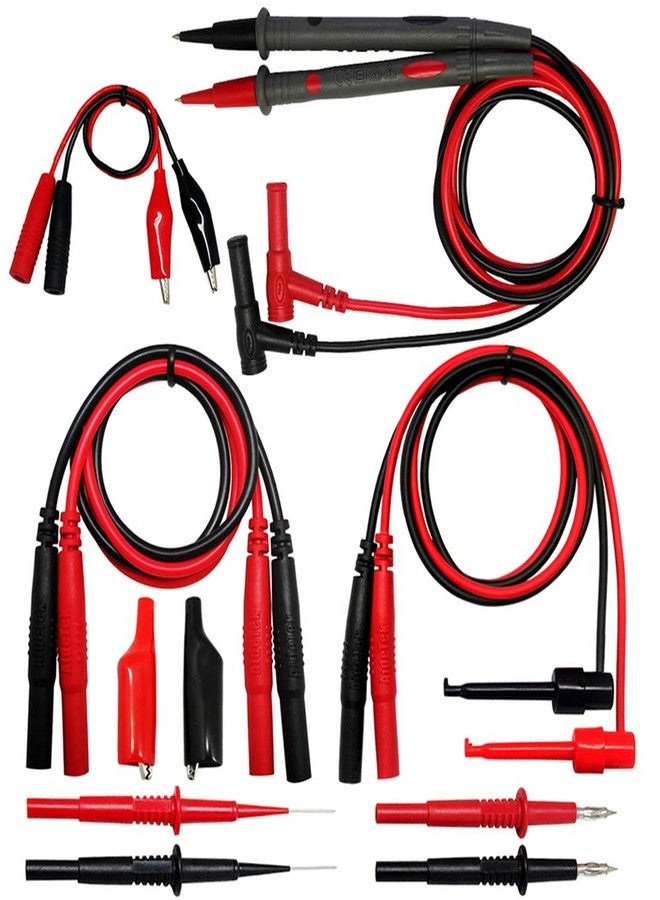 ايدتيك أسلاك اختبار Aidetek المصنوعة من مطاط السيليكون ذات طرف إبرة ومشابك التمساح الصغيرة لجهاز اختبار متعدد القياسات DMM TLP20258 - Image 1