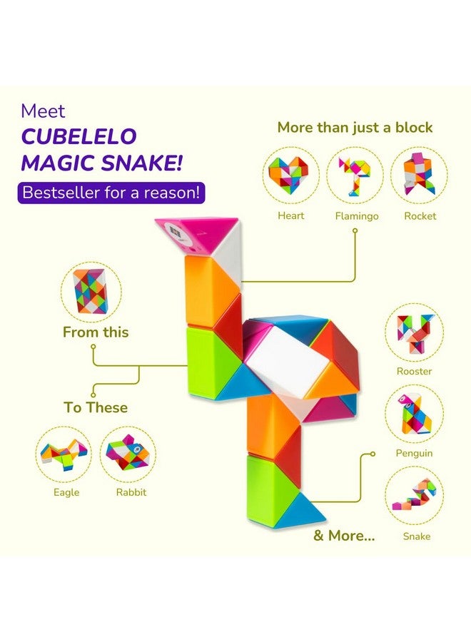 كوبليلو مكعب الألغاز السحري Cubelelo Rainbow Snake (24 إسفينًا) | لعبة ممتعة لإنشاء أشكال ملتوية للأطفال والأولاد والبنات والكبار | لعبة تخفيف التوتر والتحدي الذهني متعددة الألوان | للأعمار من 3 سنوات فما فوق - Image 2