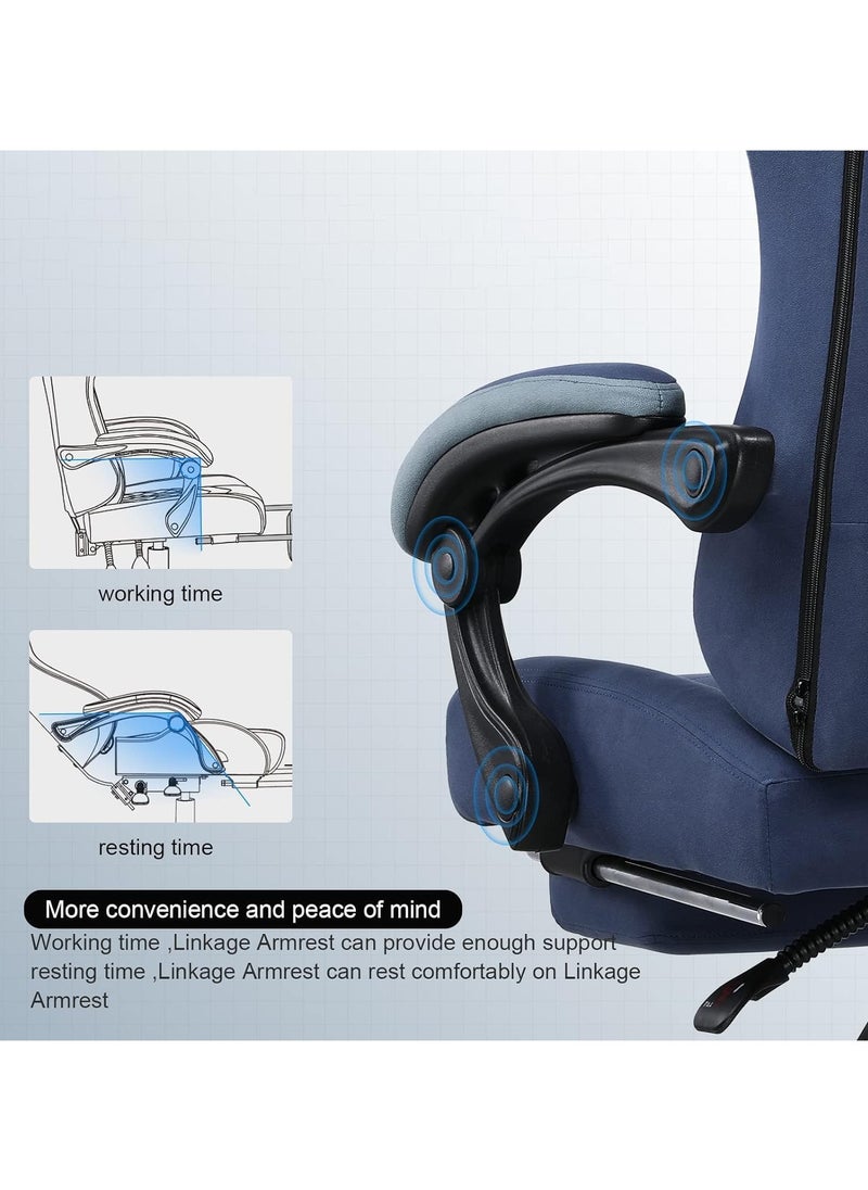 Chulovs - Chulovs Gaming Chair with Footrest Fabric Office Chair with Pocket Spring Cushion and Linkage Armrests, High Back Ergonomic Computer Chair with Lumbar Support Task Chair - Image 1