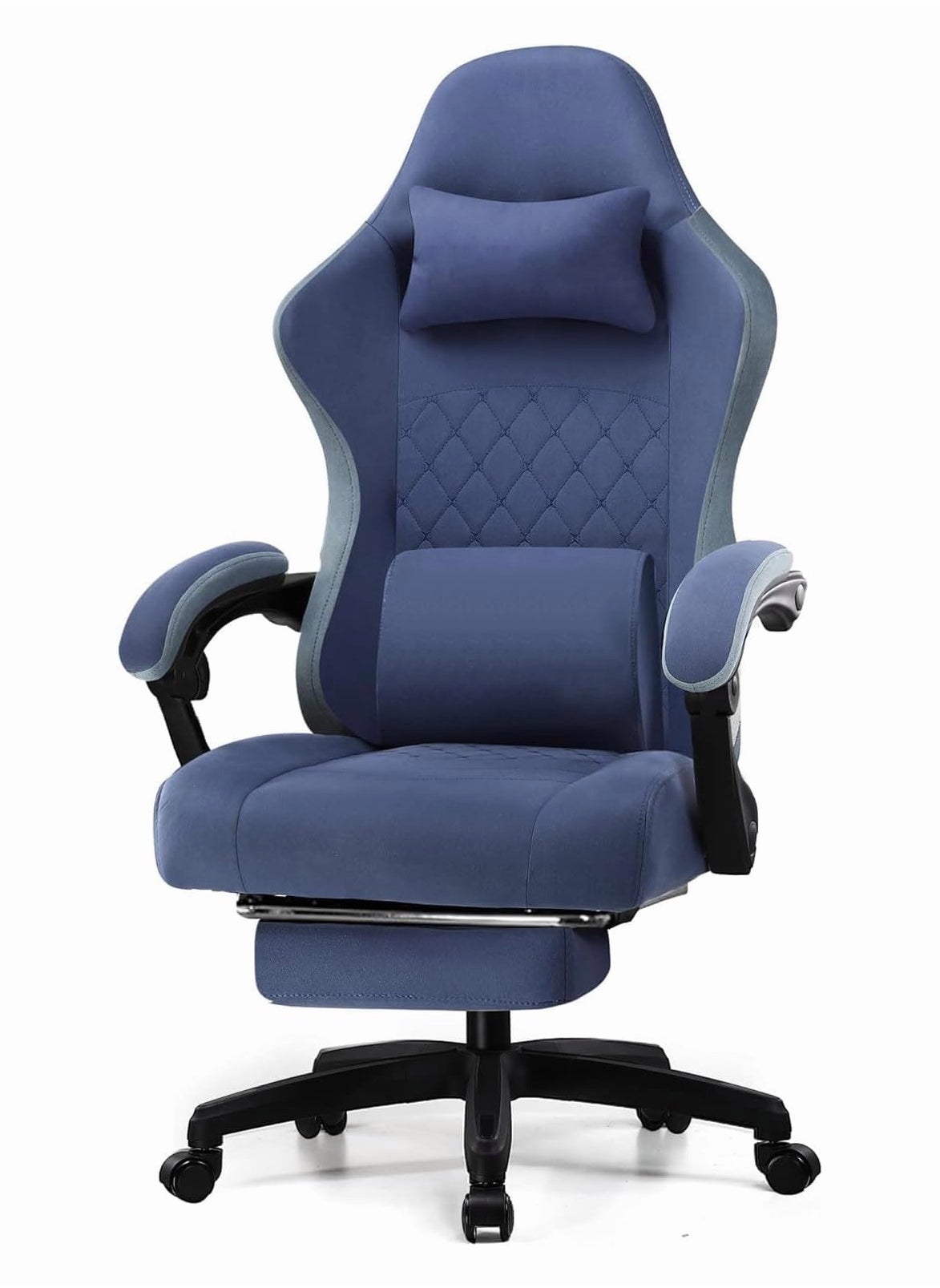 Chulovs Gaming Chair with Footrest Fabric Office Chair with Pocket Spring Cushion and Linkage Armrests, High Back Ergonomic Computer Chair with Lumbar Support Task Chair 