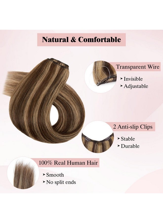 سيجو وصلات شعر من شعر بشري، وصلات شعر بشري حقيقي 100% من سيجو، وصلات شعر سلكية بسلك غير مرئي ومشابك، وصلات شعر هالو للنساء، 22 بوصة بني متوسط مختلط أشقر داكن، 75 جرام - Image 1