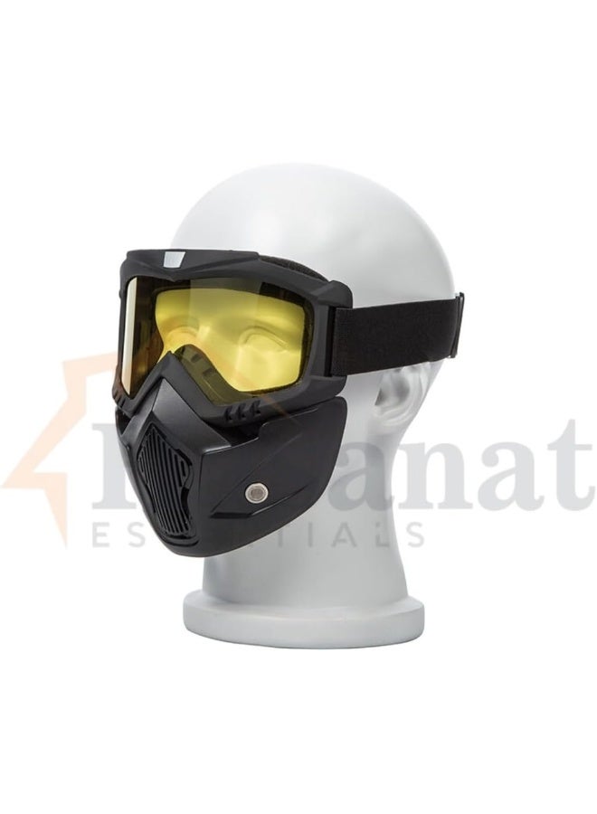 HASANAT ESSENTIALS نظارات موتوسيكل هسنت الأساسية مع قناع وجه قابل للفصل - حماية من الأشعة فوق البنفسجية، راحة مبطنة، طراز قديم - Image 2