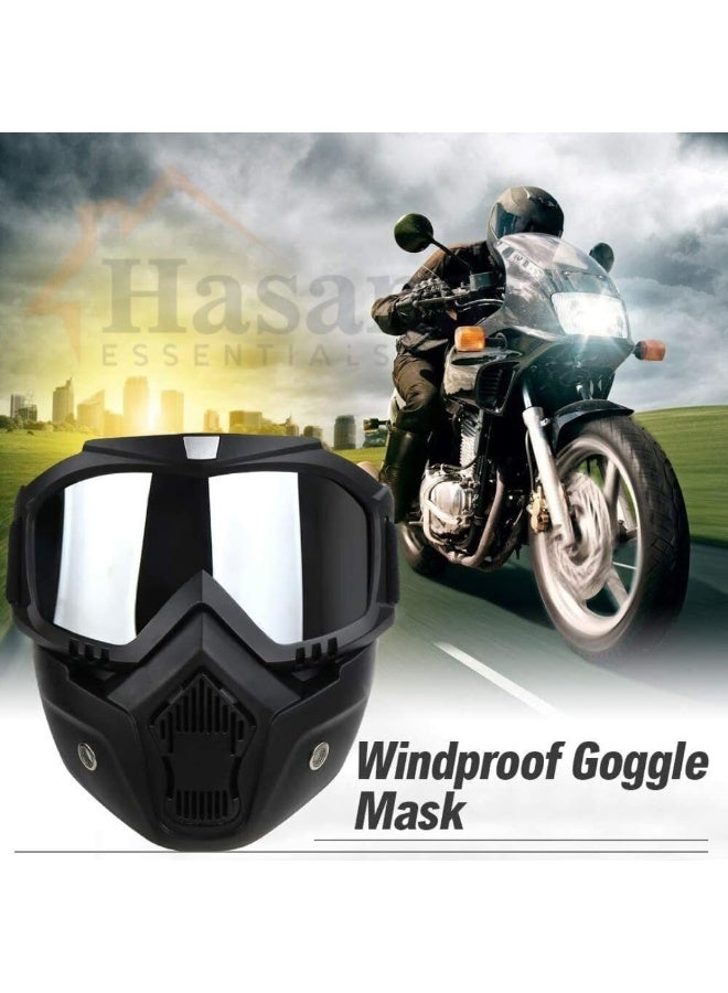 HASANAT ESSENTIALS نظارات موتوسيكل هسنت الأساسية مع قناع وجه قابل للفصل - حماية من الأشعة فوق البنفسجية، راحة مبطنة، طراز قديم - Image 4