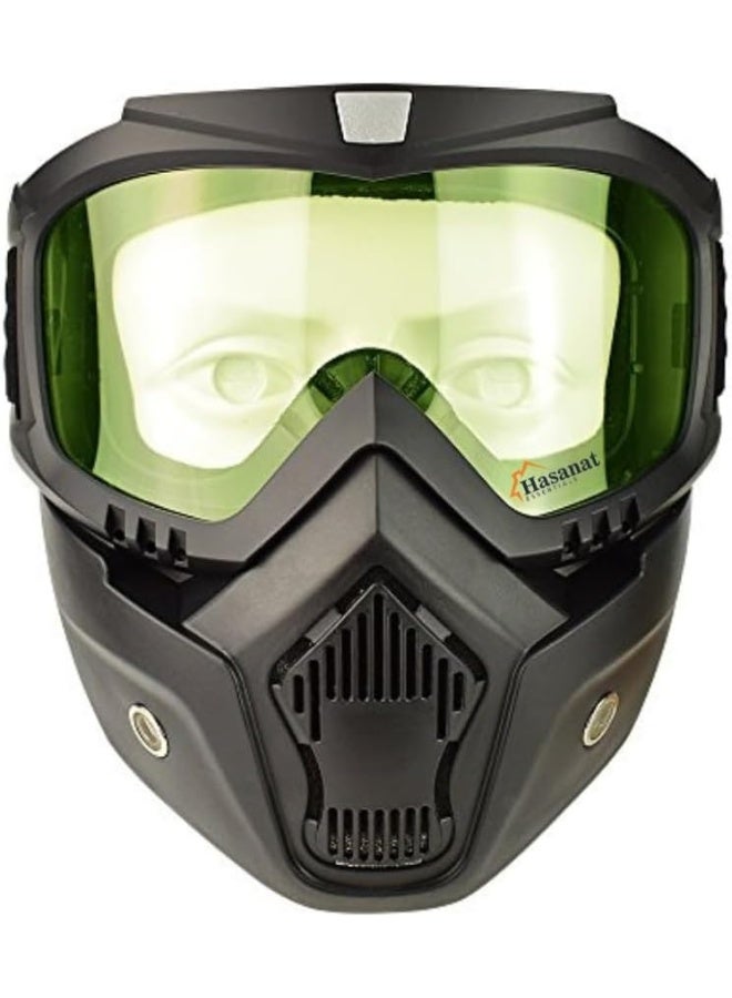 HASANAT ESSENTIALS نظارات موتوسيكل هسنت الأساسية مع قناع وجه قابل للفصل - حماية من الأشعة فوق البنفسجية، راحة مبطنة، طراز قديم - Image 1