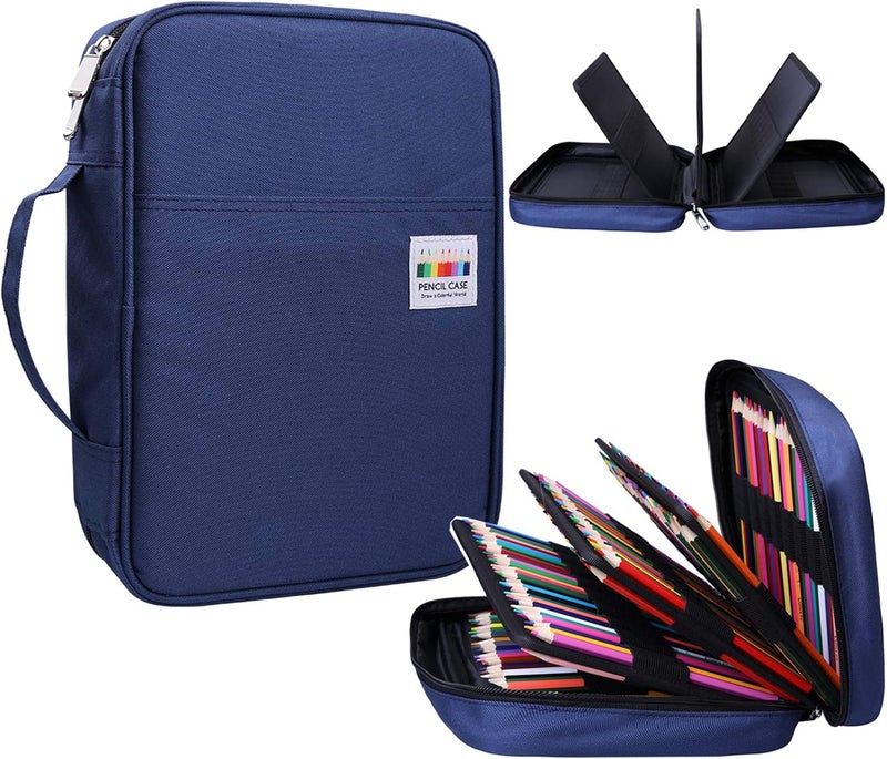 BOMKEE Coloring Pencil Case 220 Slots Pencils/Gel Pens Organizer Waterproof Travel Case Zipper Carrying Portable Pencil Markers Pen Holder Bag for Painter Writers, Blue, 220 Slots, Bd-220-bl - Image 4