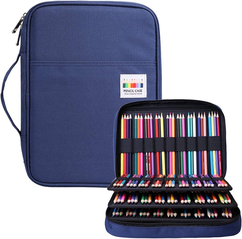 BOMKEE Coloring Pencil Case 220 Slots Pencils/Gel Pens Organizer Waterproof Travel Case Zipper Carrying Portable Pencil Markers Pen Holder Bag for Painter Writers, Blue, 220 Slots, Bd-220-bl - Image 1