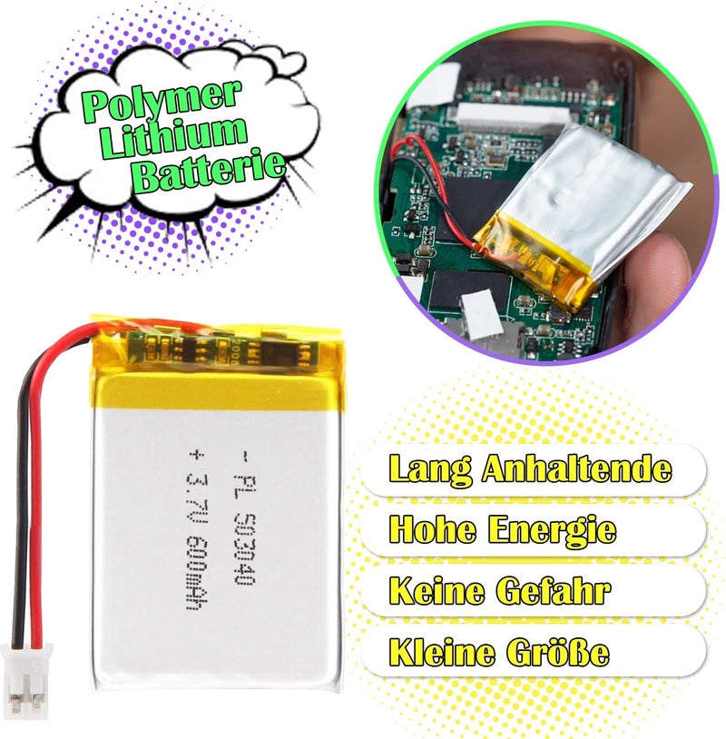Uxney 3.7 V 600 mAh Battery 503040 Lithium-Polymer Ion Lithium-Ion Li-Po Battery with 2P-PH Connection with 2.0 mm Pitch - Image 3