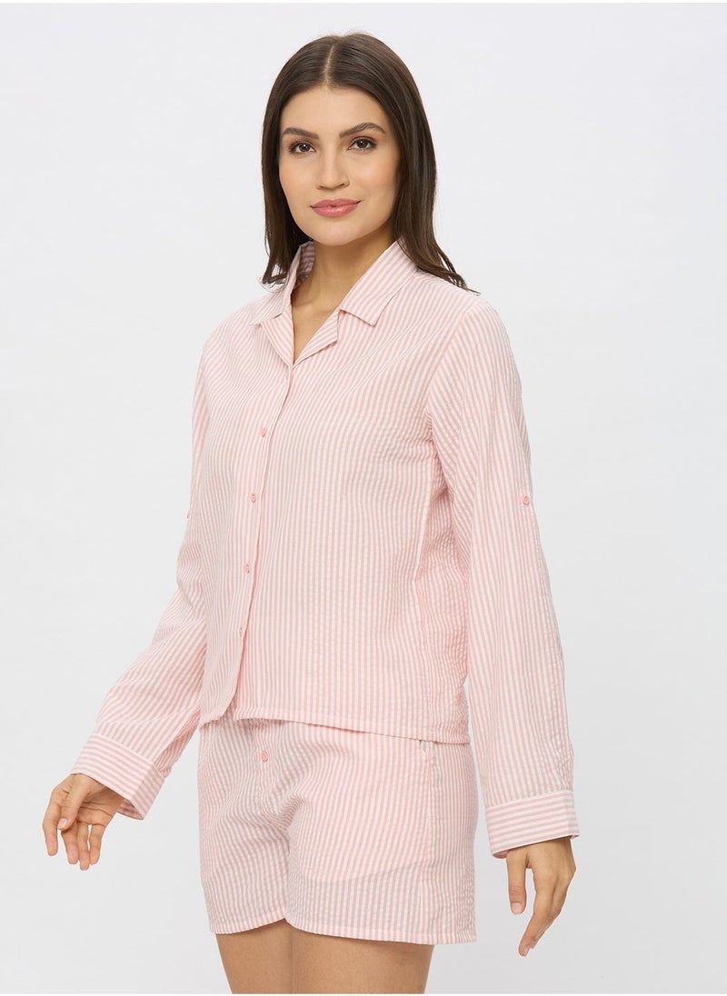 AMMARZO Cotton Seer Sucker Pin Stripe Lounge Shirt  - Image 4