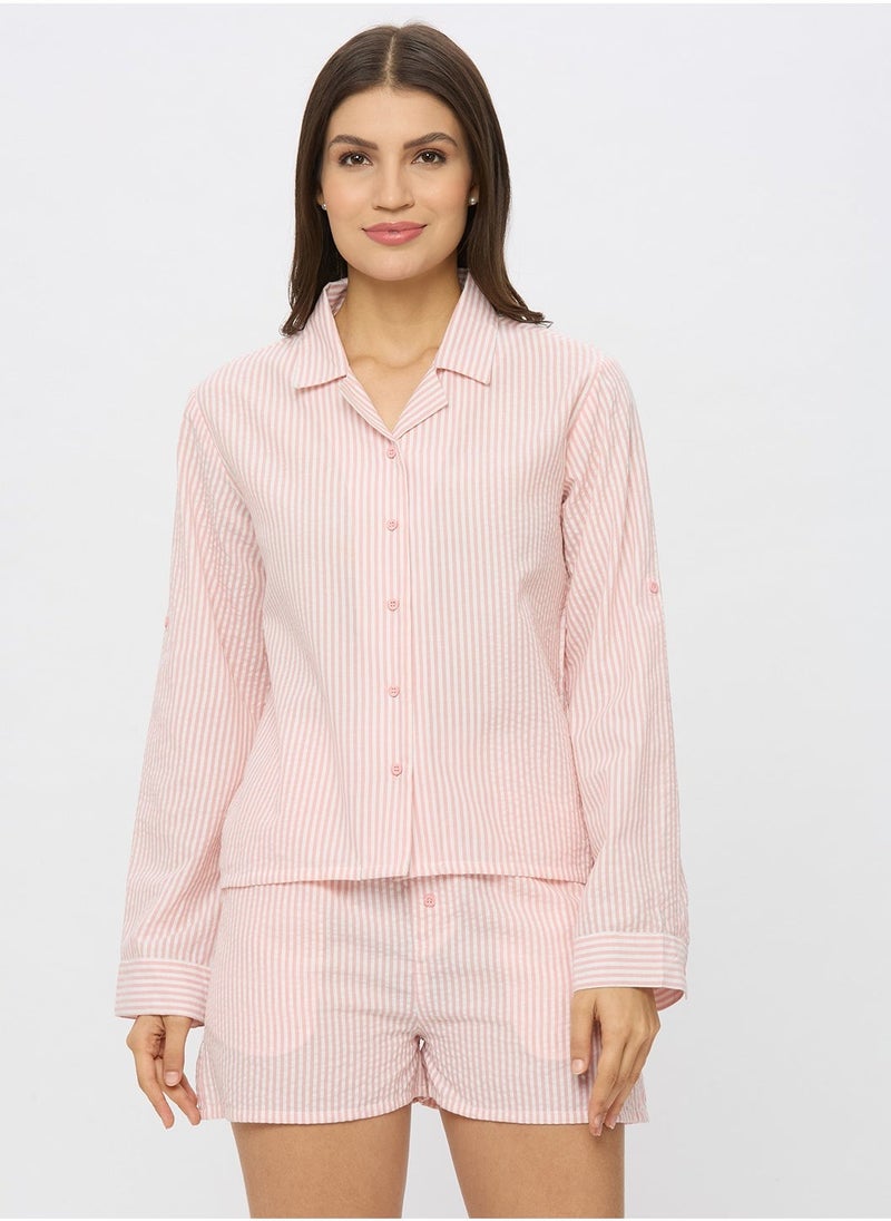 AMMARZO Cotton Seer Sucker Pin Stripe Lounge Shirt  - Image 2
