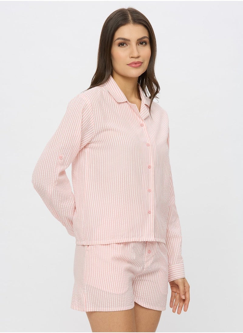 AMMARZO Cotton Seer Sucker Pin Stripe Lounge Shirt  - Image 3